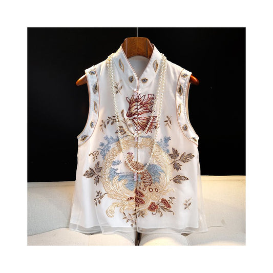 Asaya809 - Eugen embroidery national style vest 2025 summer new improved retro standing collar Chinese vest Tang style women s top