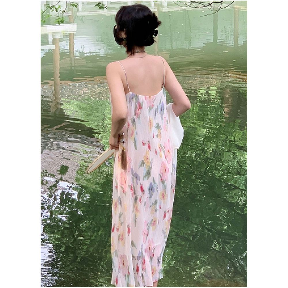 2023 new round neck camisole dress for women in mid summer with a long and stylish design that makes the dress look slim and covers the flesh Large size camisole dress image 20