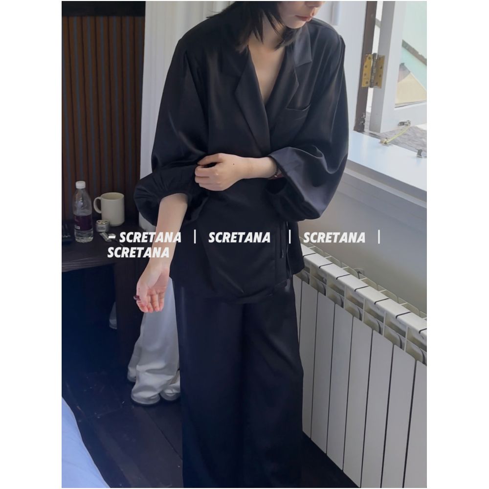 Anna s Secret Paris Nocturne Spring Summer Pajamas French Light Luxury Romantic Fashion Long Sleeve Pants Home Clothes image 11