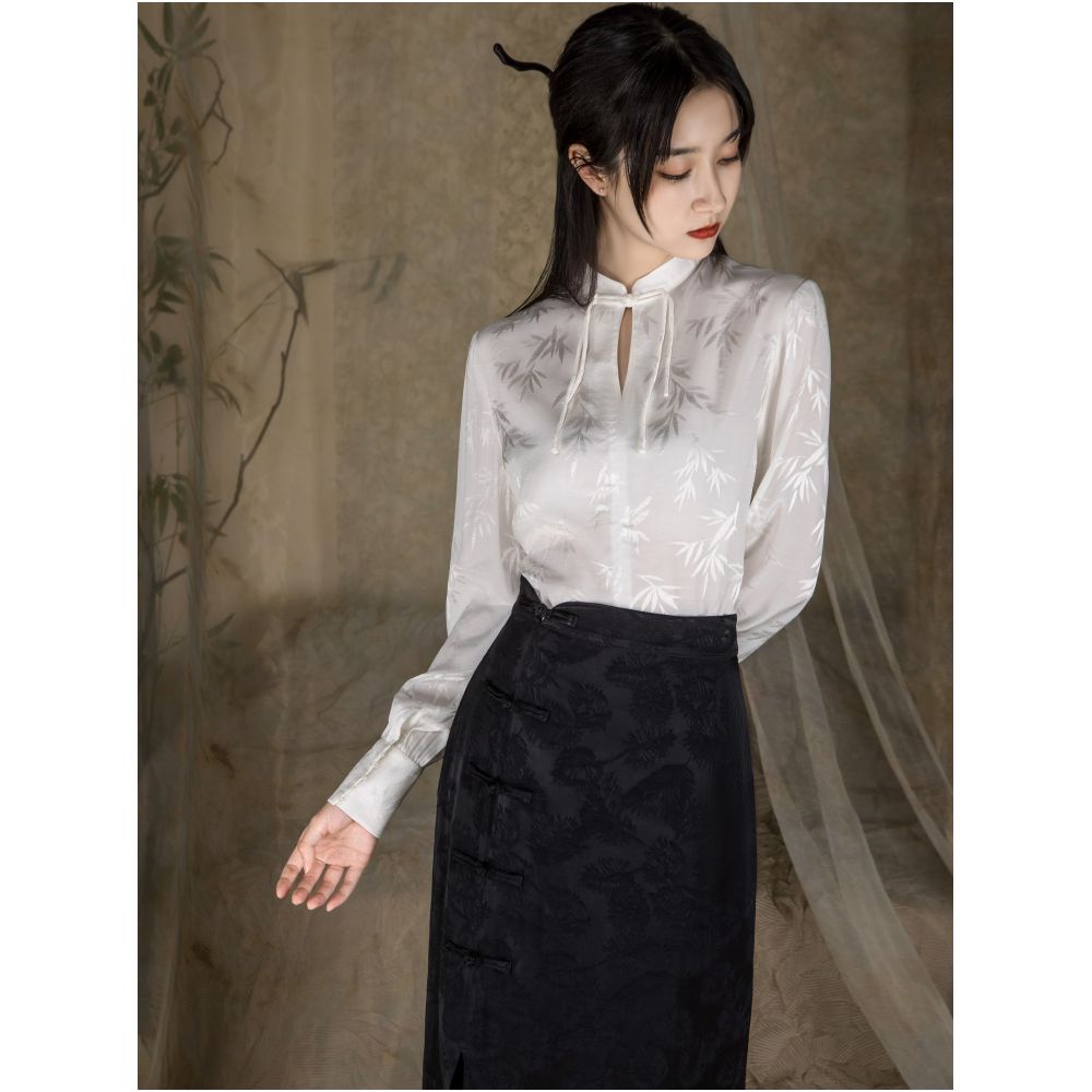 YY Yiyan New Chinese style Acetic Acid Satin Jacquard Half length Skirt with Chinese style Retro Buckle and Fork High Waist Design Children s Dress image 3