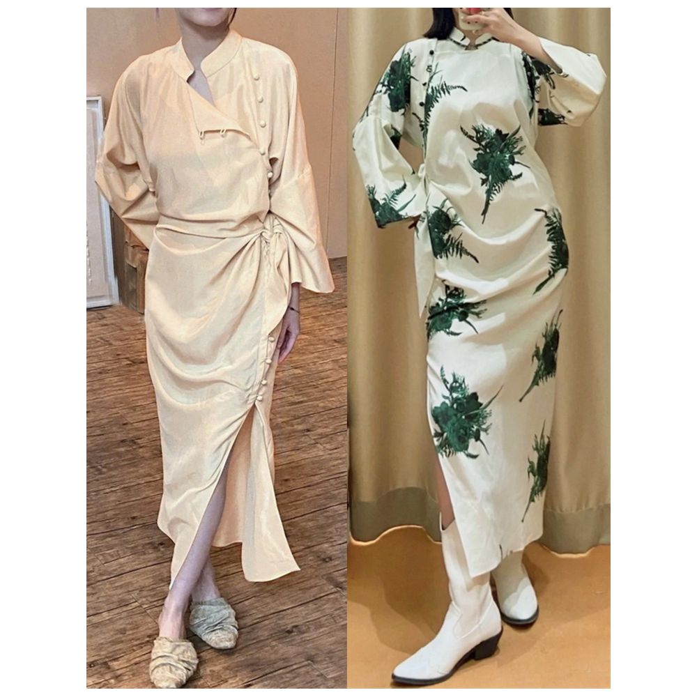 WINNI CELH new Chinese style niche designer Chinese style silk cheongsam diagonal button shirt dress image 1