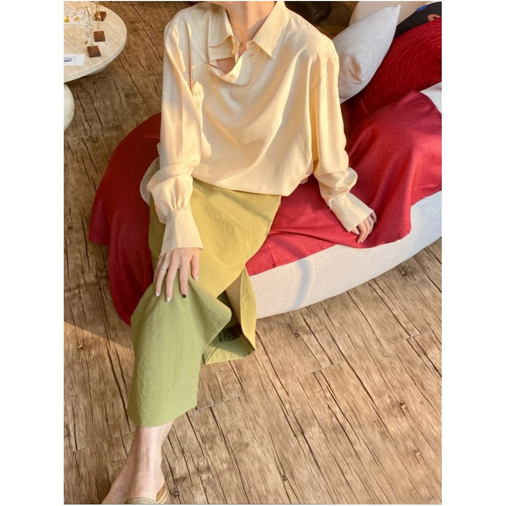 WINNI CELH new Chinese style niche designer Chinese style silk cheongsam diagonal button shirt dress image 8
