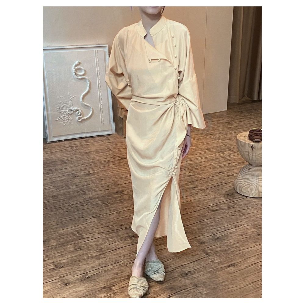 WINNI CELH new Chinese style niche designer Chinese style silk cheongsam diagonal button shirt dress image 13
