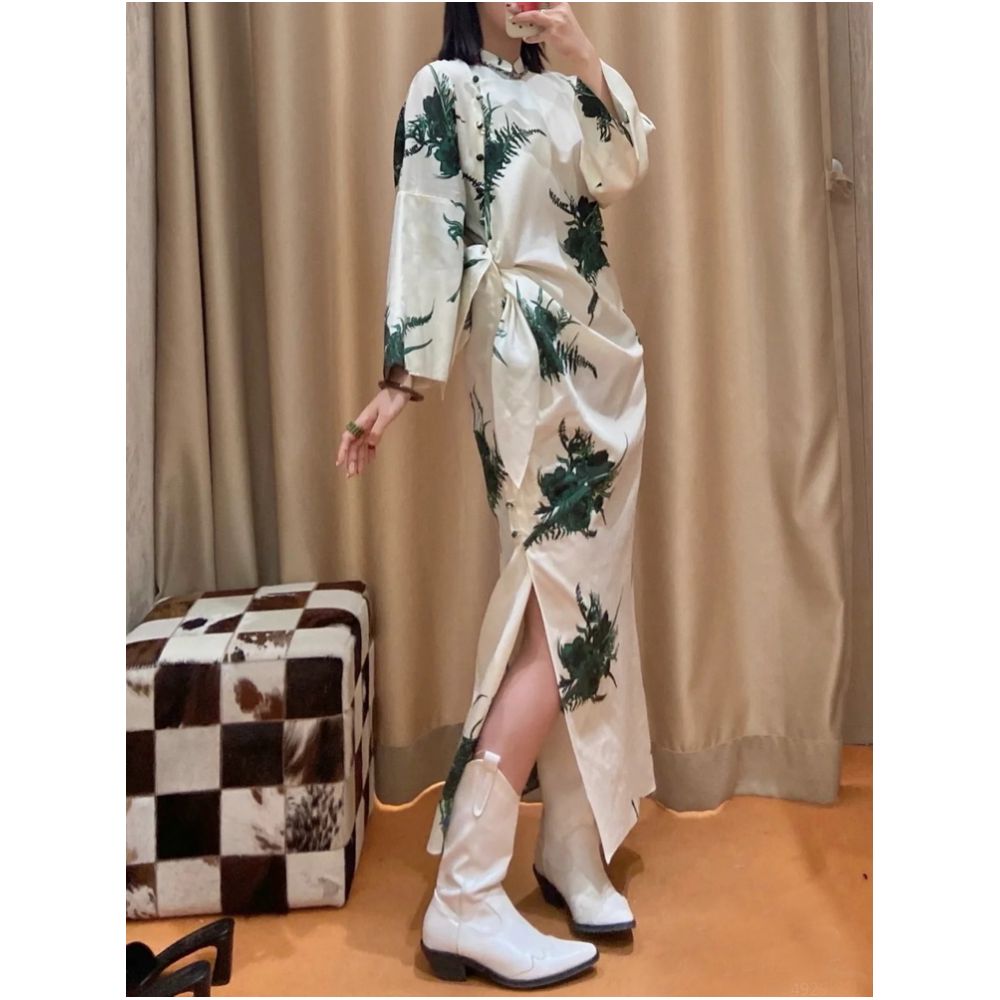 WINNI CELH new Chinese style niche designer Chinese style silk cheongsam diagonal button shirt dress image 27