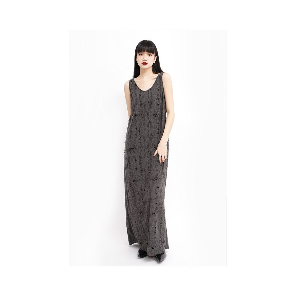 APOZi Landscape Series Grey Hole Loose Strap Dress for Women Tall and Elegant Long Skirt Zixia New Style image 0