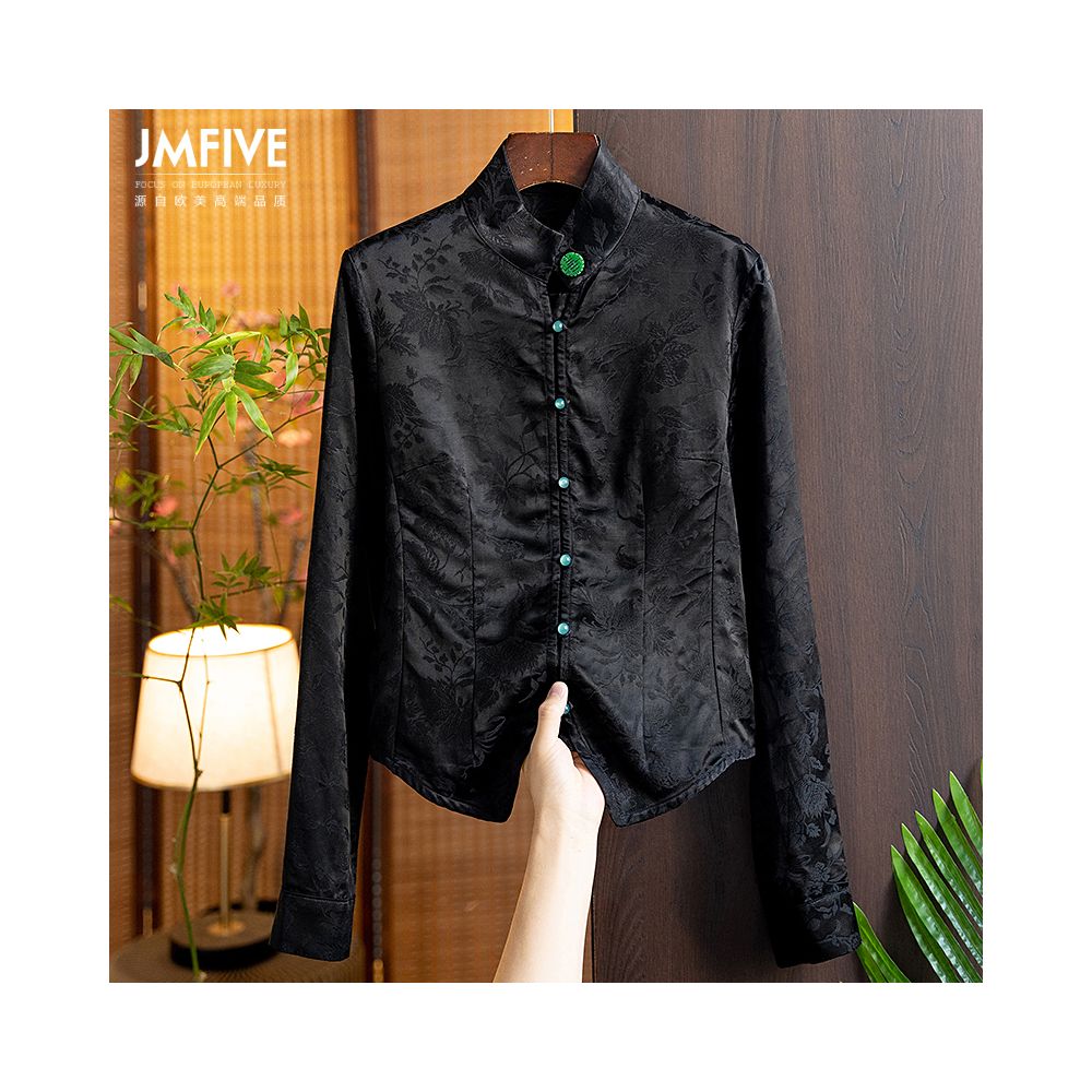 Chinese style retro jacquard long sleeved shirt for women 2025 spring and autumn national trend new Chinese style jacquard slim fit top for women image 10