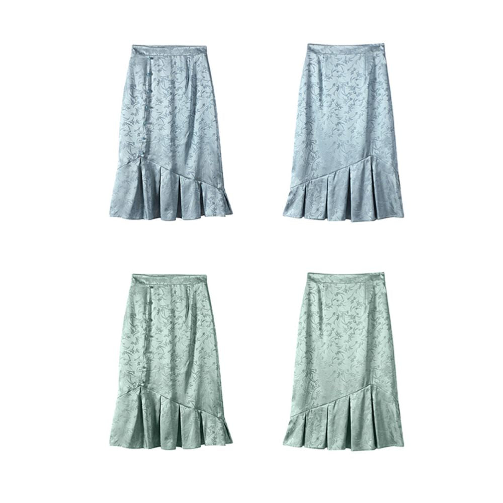 Lujin Homemade Painting Fan Retro Satin National Style Girl Retro Bottom Skirt New Chinese Blue Green image 5