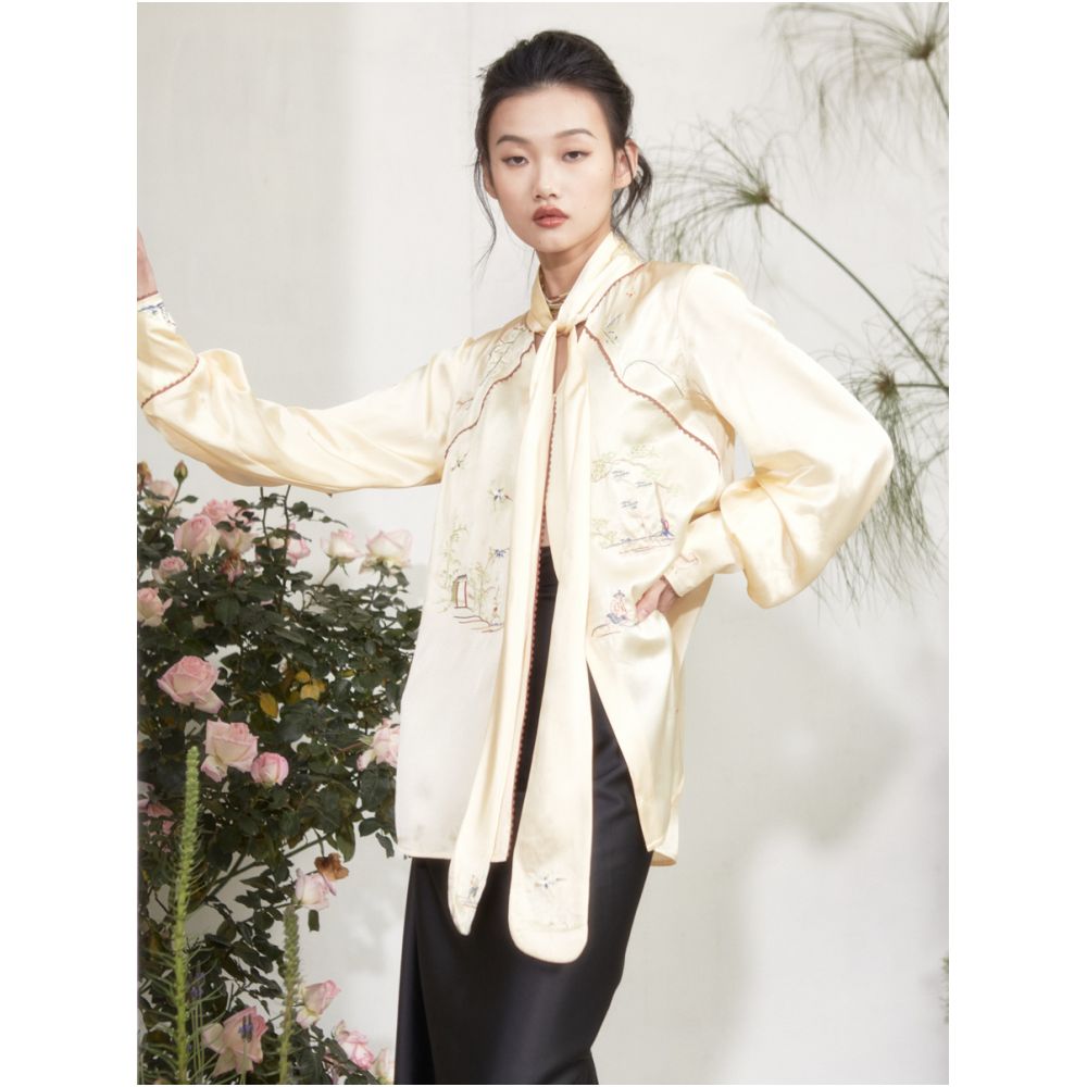 RIMLESS Borderless Original Independently Developed Garden Scenery Embroidery Top Acetate Material High Grade Strap Shirt image 0