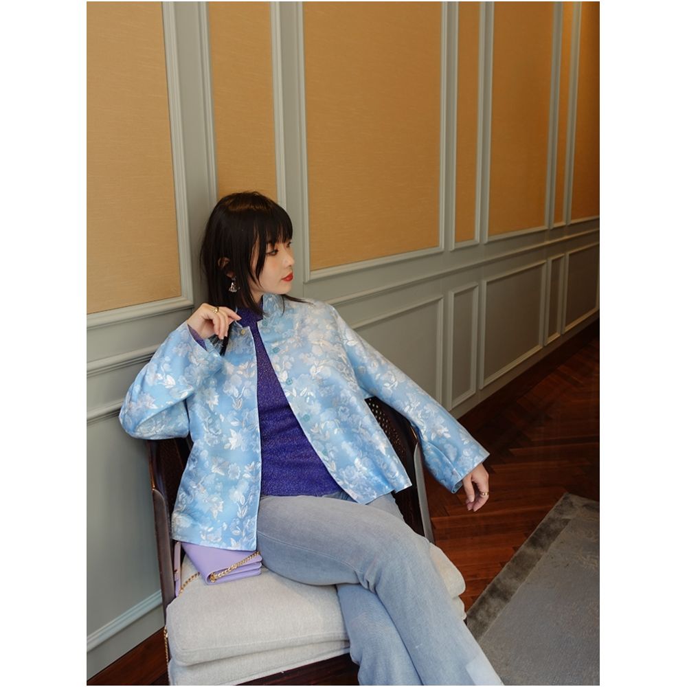 Clear interface Italian imported silver wire jacquard fashionable new Chinese style fresh jacket for women in spring image 0