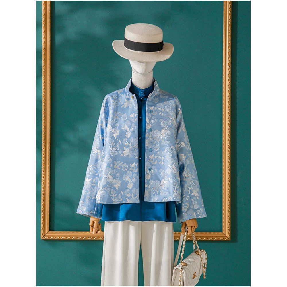 Asaya625 - Clear interface Italian imported silver wire jacquard fashionable new Chinese style fresh jacket for women in spring