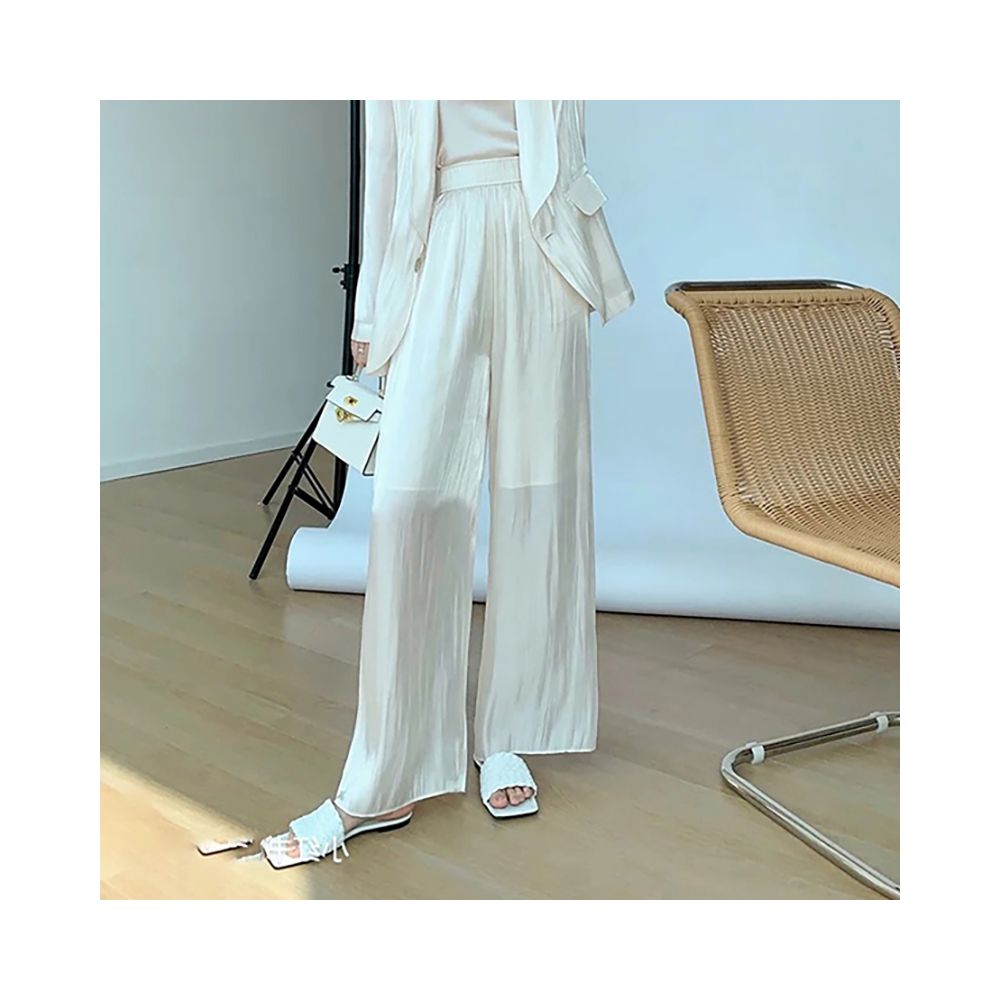 Light luxury autumn new style flowing light and colorful water and light sensation goddess three piece set green fruit collar suit high waist wide leg pants skirt pants image 16