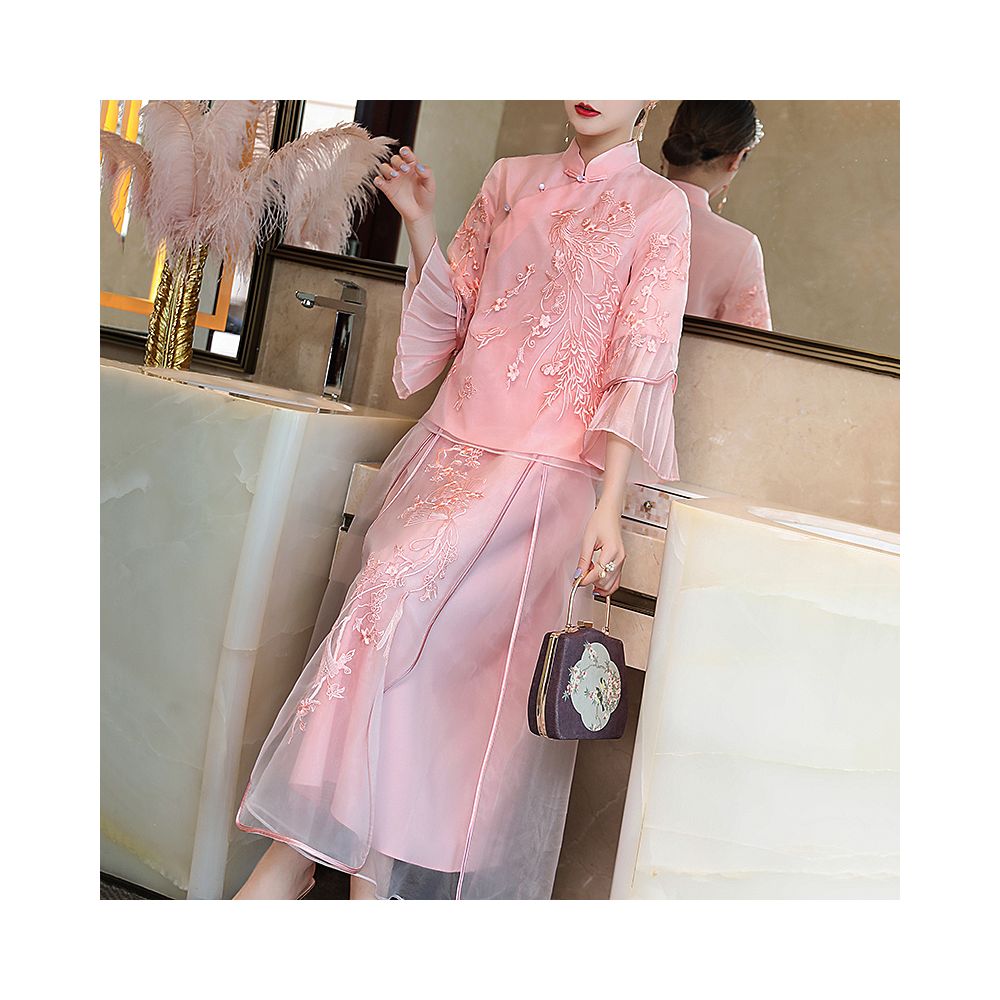 Cheongsam young Tang suit two piece set Hanfu women s Chinese style summer retro top Zen tea suit fairy atmosphere image 0
