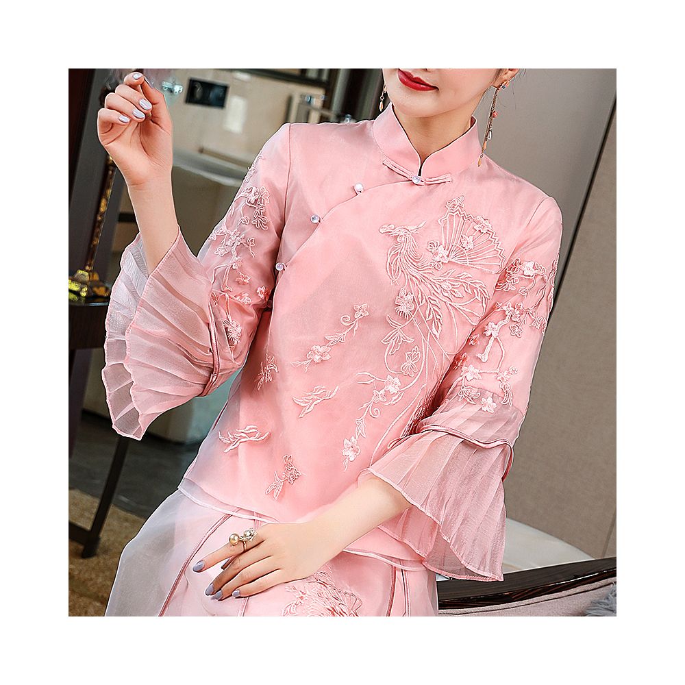 Cheongsam young Tang suit two piece set Hanfu women s Chinese style summer retro top Zen tea suit fairy atmosphere image 6