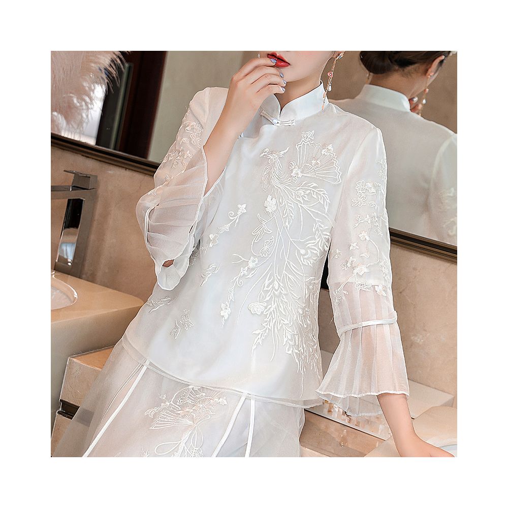 Cheongsam young Tang suit two piece set Hanfu women s Chinese style summer retro top Zen tea suit fairy atmosphere image 24