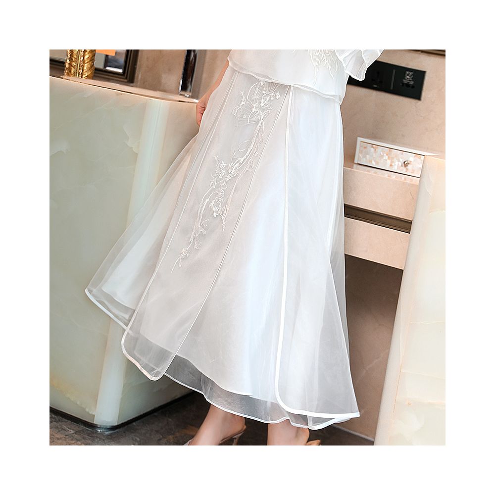 Asaya546 - Cheongsam young Tang suit two piece set Hanfu women s Chinese style summer retro top Zen tea suit fairy atmosphere