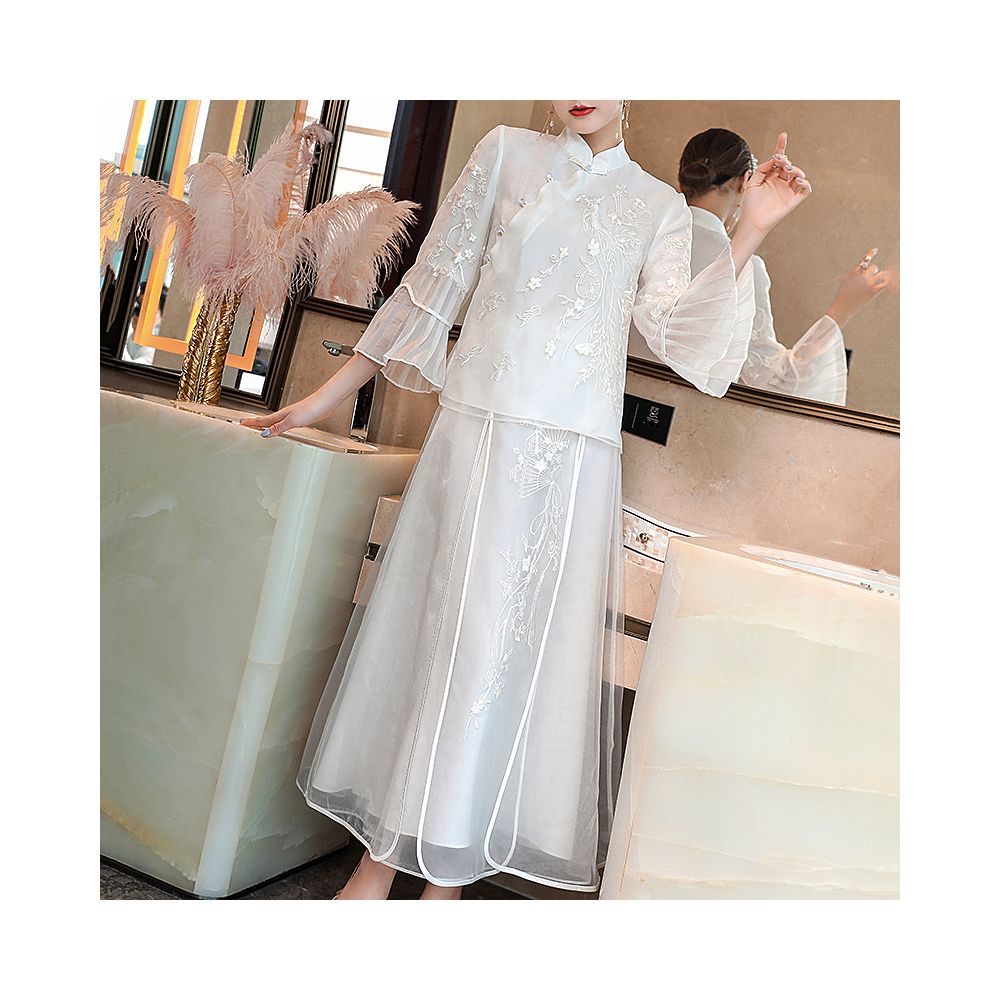 Cheongsam young Tang suit two piece set Hanfu women s Chinese style summer retro top Zen tea suit fairy atmosphere image 64
