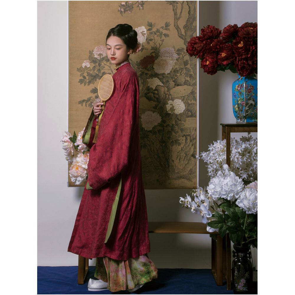 Poetry shoulder slim transparent vertical collar straight sleeves Tencel dark patterned jacquard long shirt ten mile spring breeze silk horse face image 12