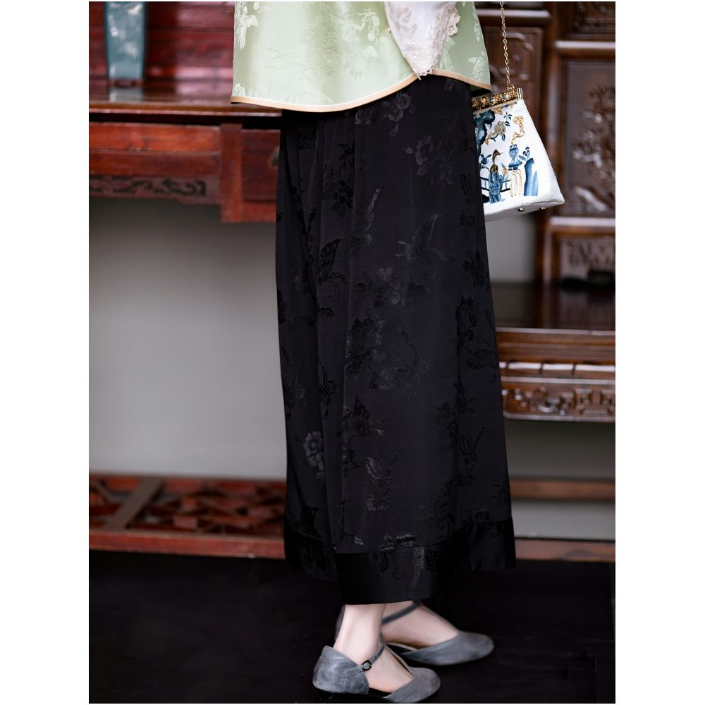 Ink Butterfly One City Style Plush Spring and Autumn Chinese Retro Jacquard Satin Wide Leg Pants Casual Versatile Loose Straight Tube image 1