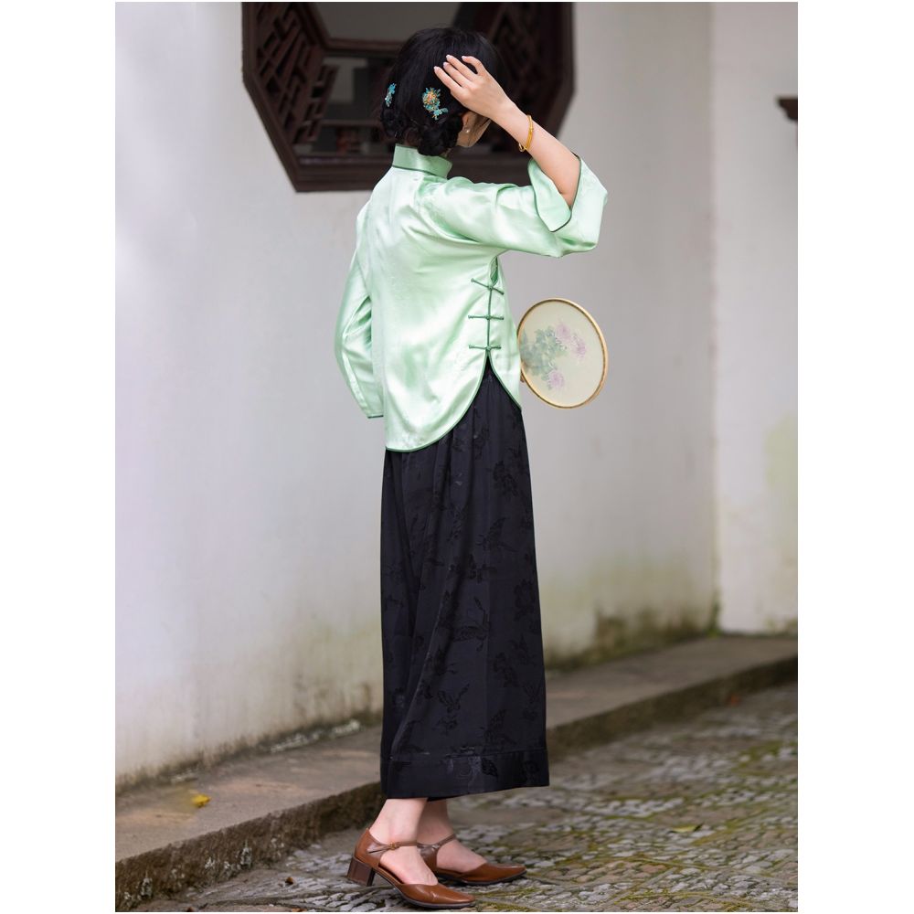 Ink Butterfly One City Style Plush Spring and Autumn Chinese Retro Jacquard Satin Wide Leg Pants Casual Versatile Loose Straight Tube image 2