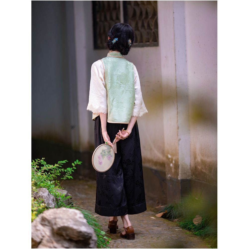 Ink Butterfly One City Style Plush Spring and Autumn Chinese Retro Jacquard Satin Wide Leg Pants Casual Versatile Loose Straight Tube image 5