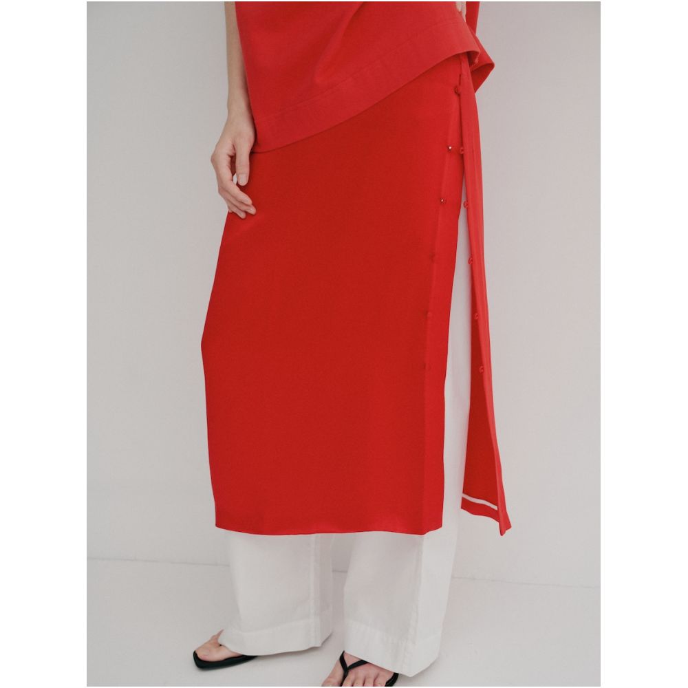 STUDIO YI AN Red Chinese style slit long skirt image 7