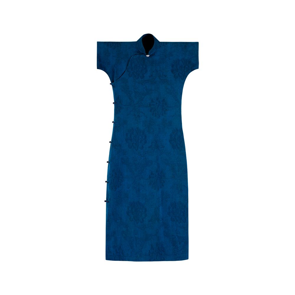 Indigo Room A City of Winds Silk Retro Xiangyunsha Republic of China Style Short Sleeve Waist Cheongsam Daily Fashion Women image 7