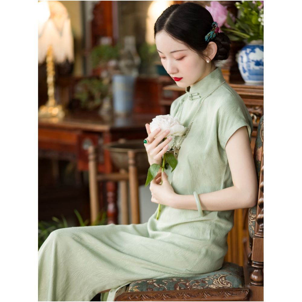 Ruoyu One City Style Plush Retro Chinese Republican Style Student Youth Daily Shoulder Sleeve Short Cheongsam Skirt Original image 0