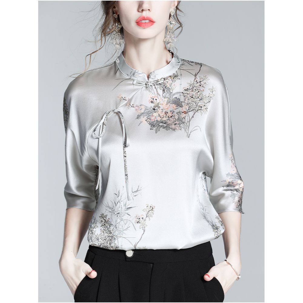 Chinese style silk shirt women s 2025 early autumn new high end luxury brand mulberry silk Chinese style button up collar top image 0