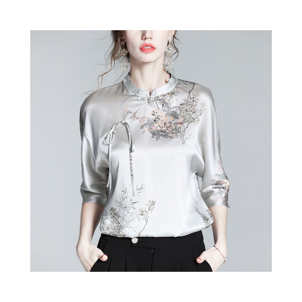 Chinese style silk shirt women s 2025 early autumn new high end luxury brand mulberry silk Chinese style button up collar top image 7