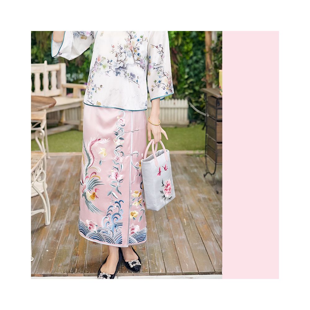 Town Store Baby JCL952 Spring and Autumn Heavy Industry Phoenix Embroidery Delicate Pink Chinese Half body Hip Wrapping Skirt Long Skirt Four Seasons image 37