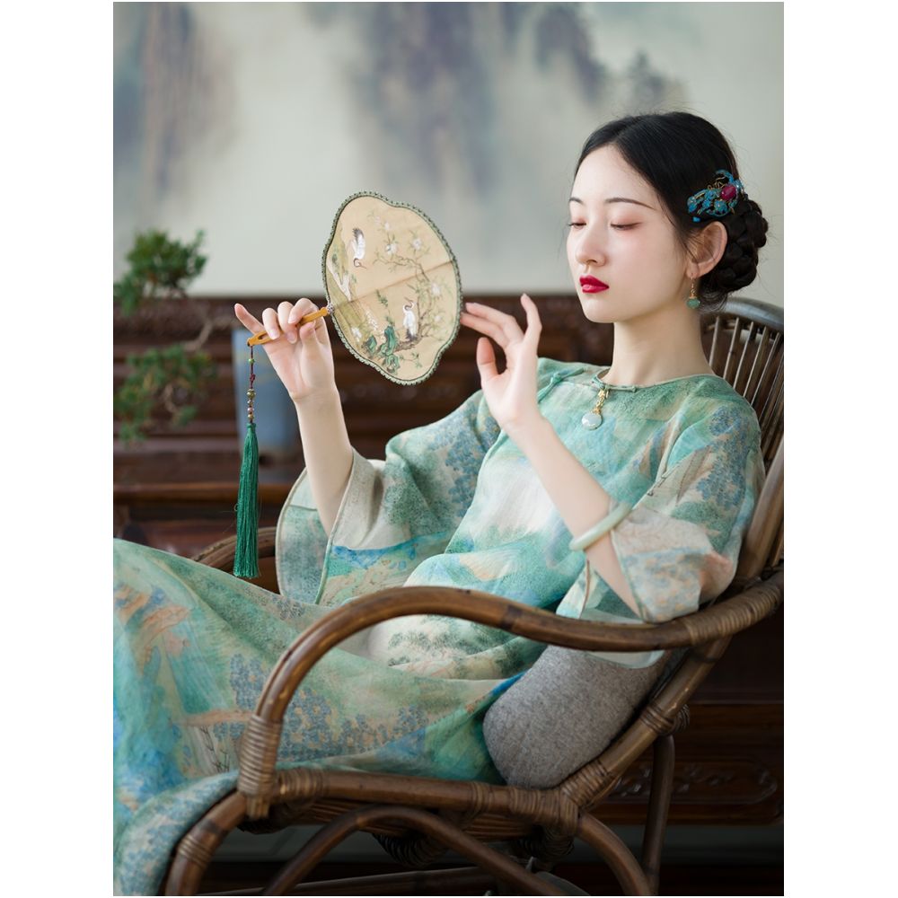 Idle Dream of Jiangnan One City Style Chinese Republic of China Style Collarless Loose Back Sleeve Cheongsam Young Thin Edition Original image 1