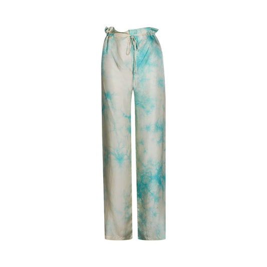 Asaya370 -  Summer Original Design Silk Tie Dyeing Drawstring Split Casual Wide Leg Pants Long Pants