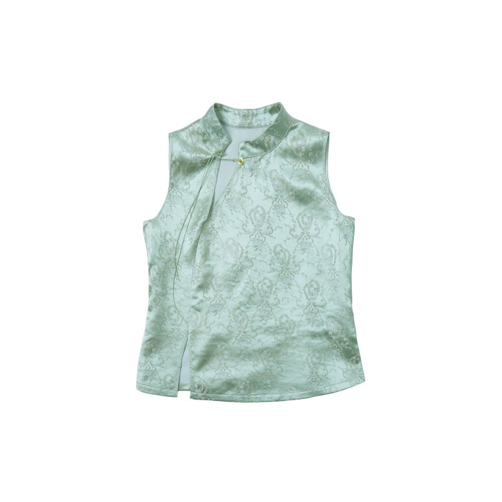 RIMLESS Unlimited Original Custom Vine Jacquard Improved Cheongsam Set with Small Stand up Collar Top and Splicing Half Skirt image 6
