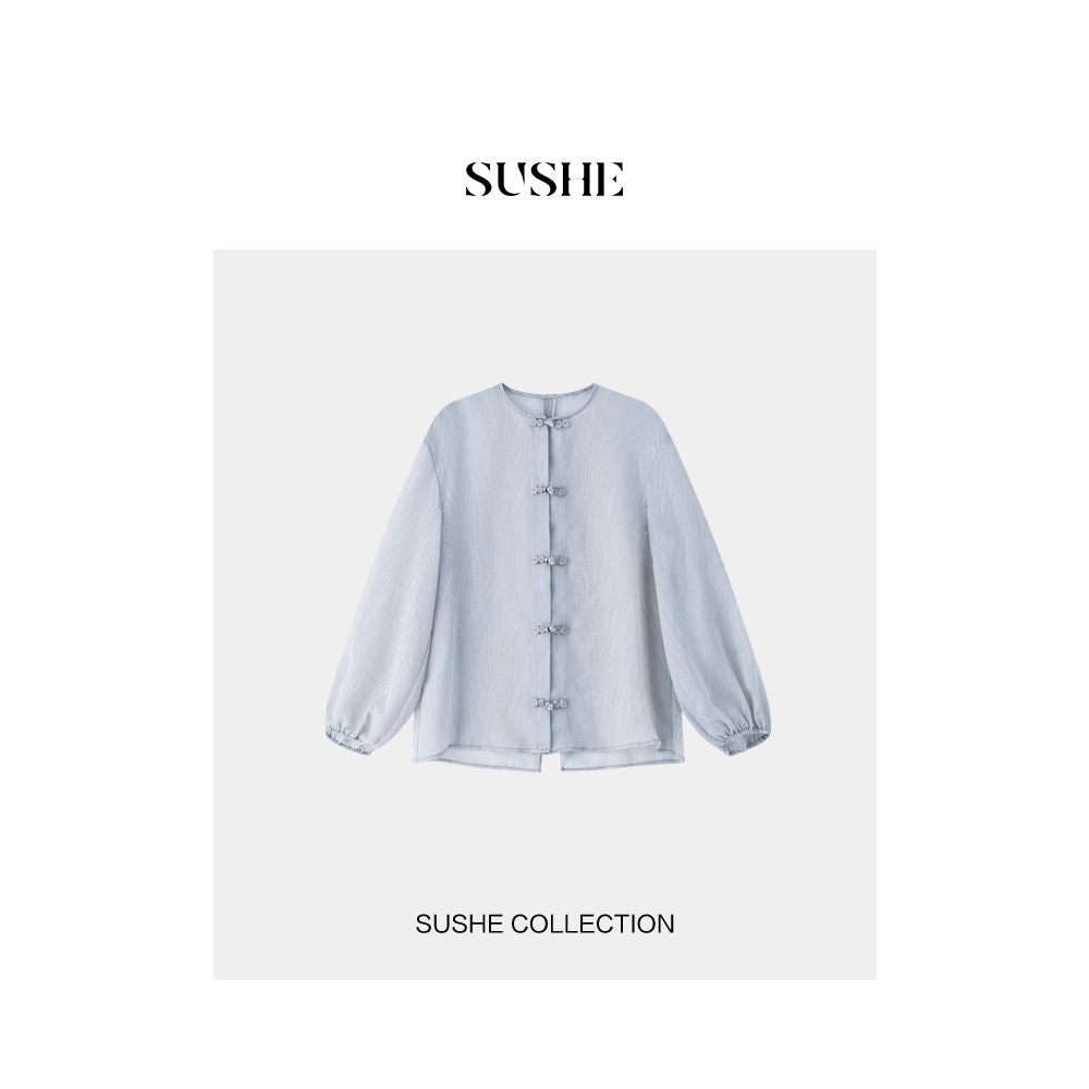 New Chinese style series drawstring SUSHE buckle back hollow details Republic of China style casual cardigan women s summer image 9