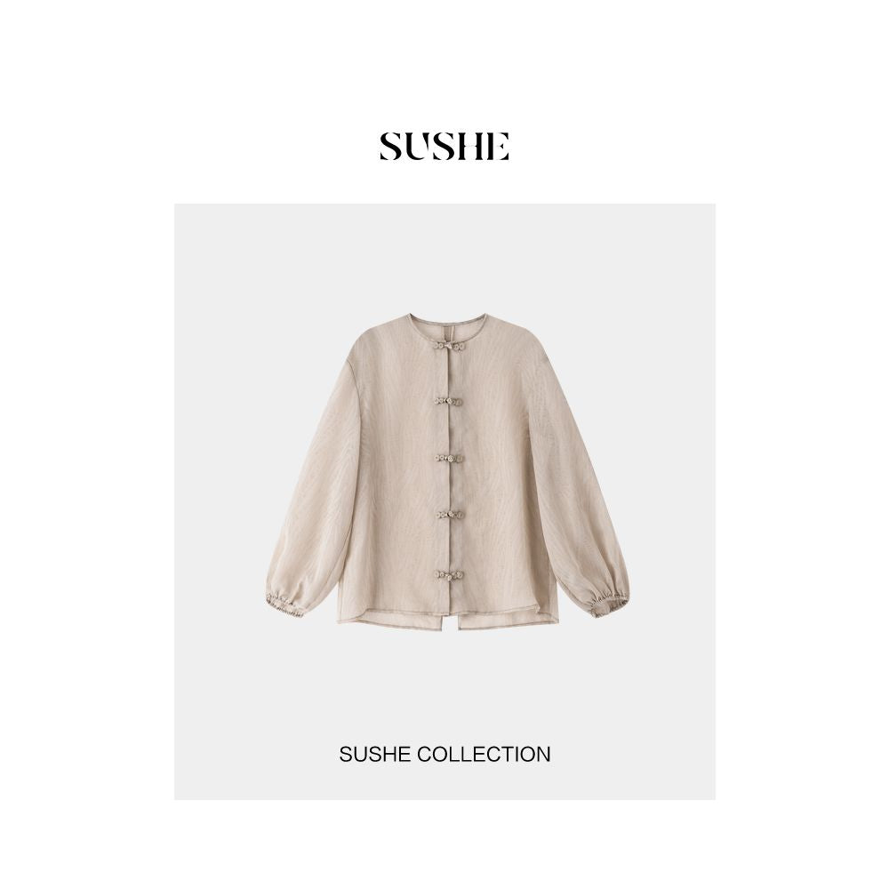 New Chinese style series drawstring SUSHE buckle back hollow details Republic of China style casual cardigan women s summer image 17