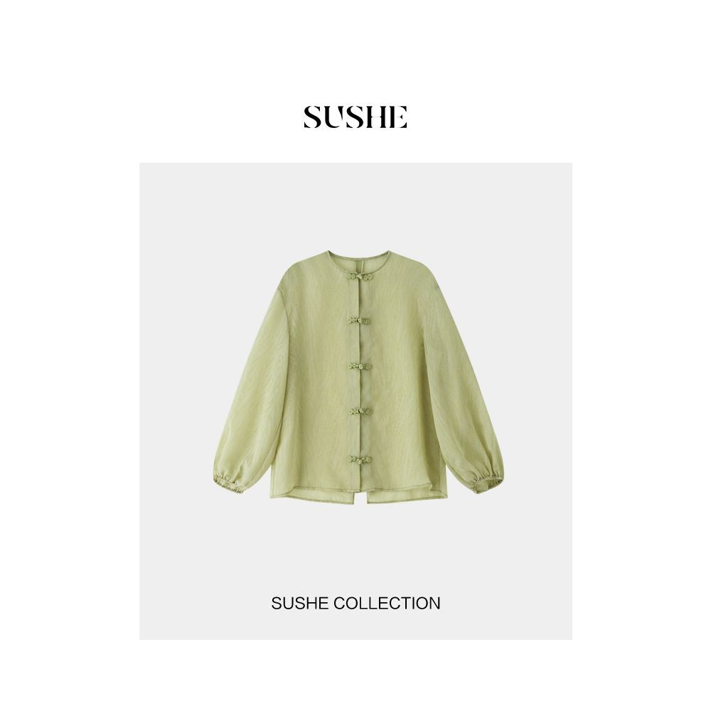 New Chinese style series drawstring SUSHE buckle back hollow details Republic of China style casual cardigan women s summer image 18