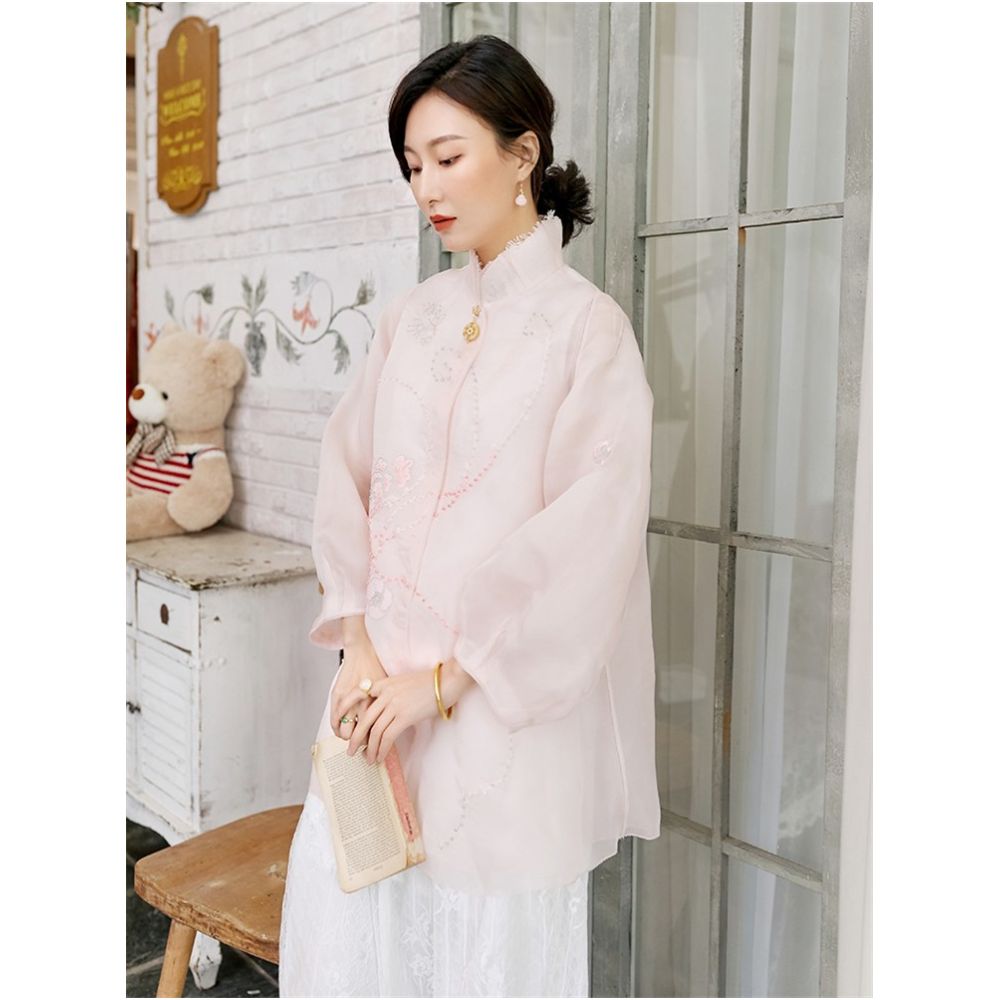 Town Store Baby JCL898 Silk Eugen Yarn Lantern Sleeves with Western Style New Chinese Retro Embroidery Anti Spring and Summer image 3