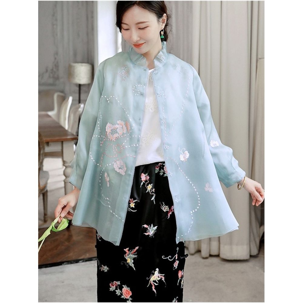Town Store Baby JCL898 Silk Eugen Yarn Lantern Sleeves with Western Style New Chinese Retro Embroidery Anti Spring and Summer image 4