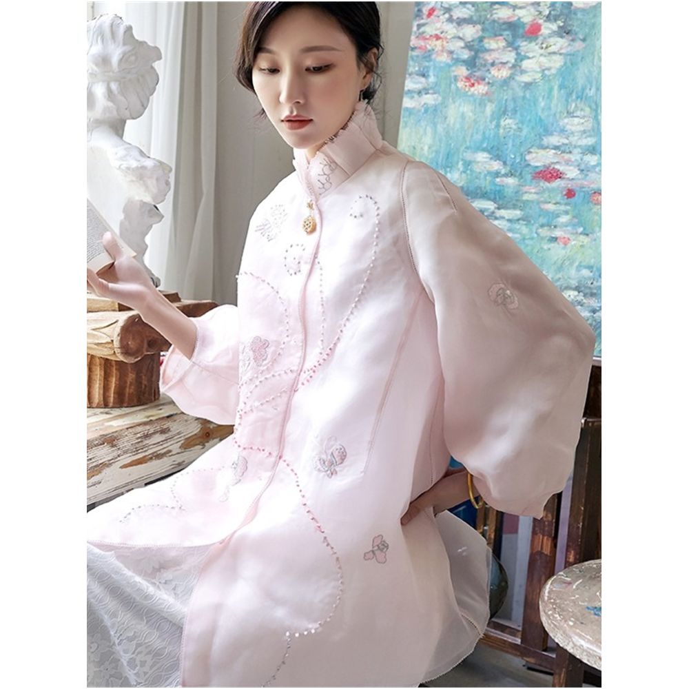 Town Store Baby JCL898 Silk Eugen Yarn Lantern Sleeves with Western Style New Chinese Retro Embroidery Anti Spring and Summer image 0