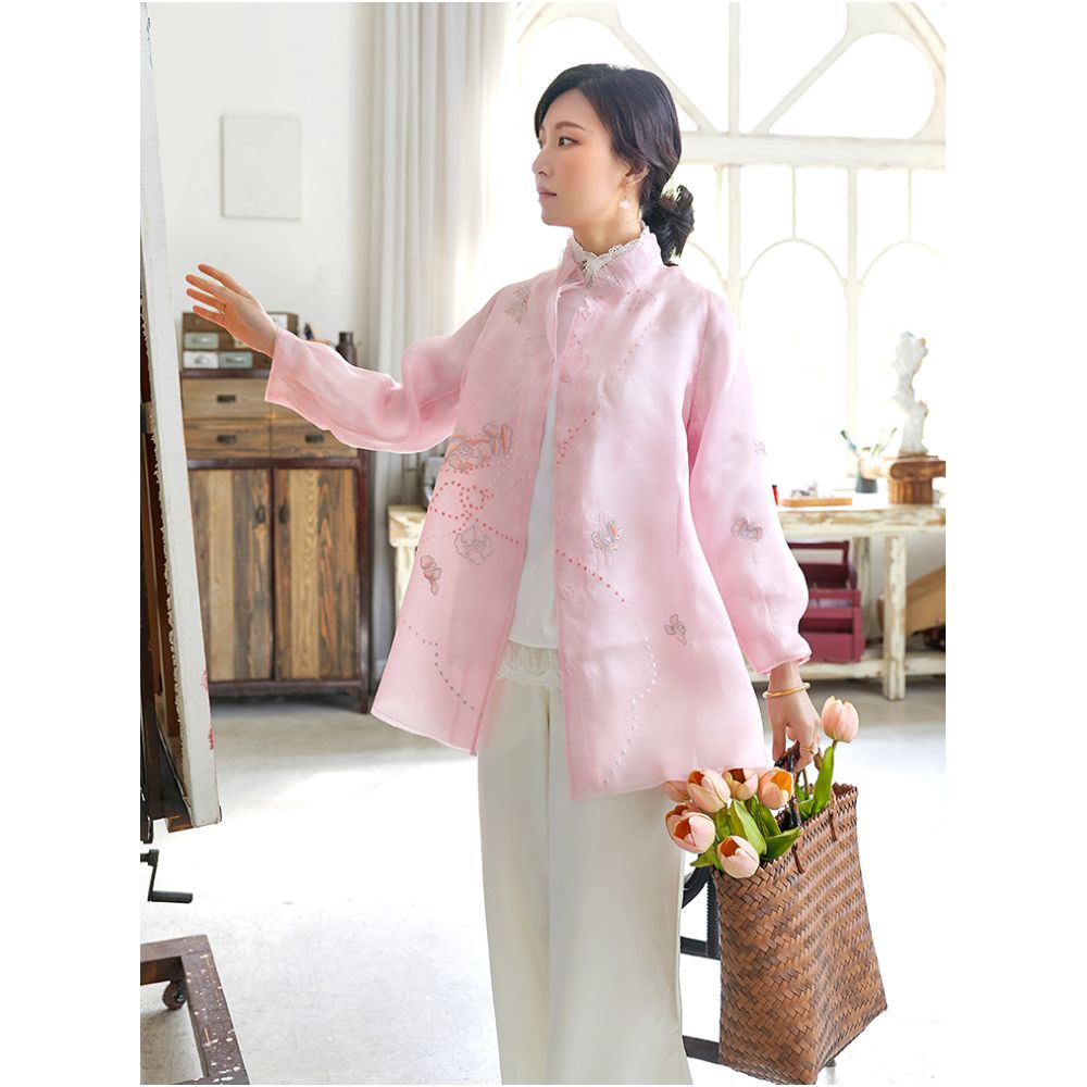 Town Store Baby JCL898 Silk Eugen Yarn Lantern Sleeves with Western Style New Chinese Retro Embroidery Anti Spring and Summer image 22