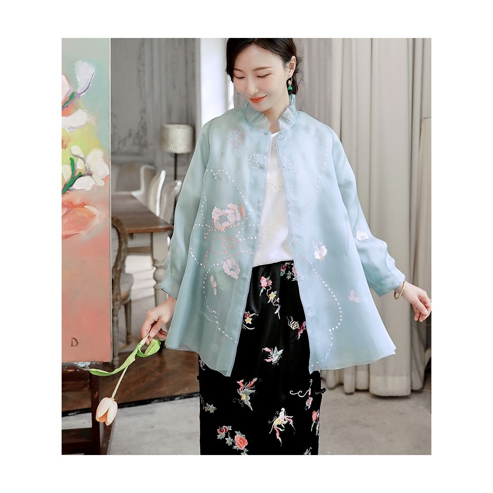 Town Store Baby JCL898 Silk Eugen Yarn Lantern Sleeves with Western Style New Chinese Retro Embroidery Anti Spring and Summer image 54