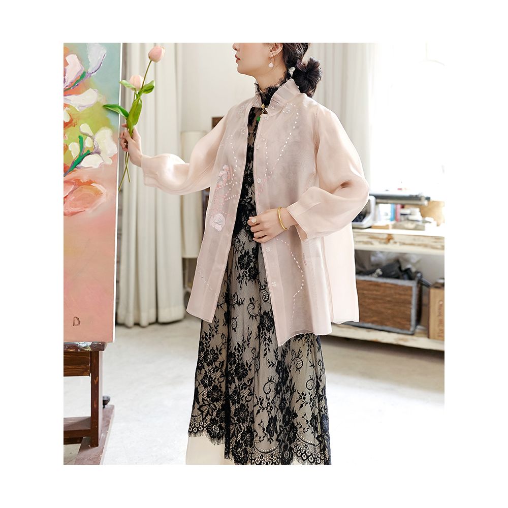 Town Store Baby JCL898 Silk Eugen Yarn Lantern Sleeves with Western Style New Chinese Retro Embroidery Anti Spring and Summer image 100