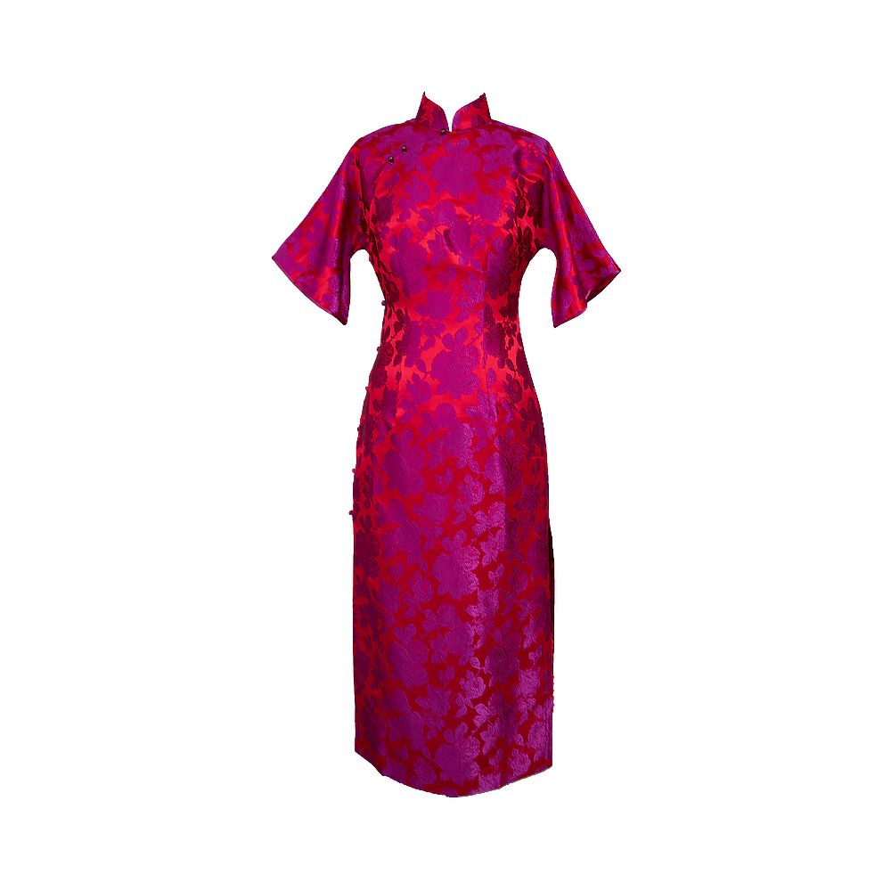 Wang Nitian s original cheongsam Silk jacquard brocade palace pink wedding toast dress with open front and large handmade sleeves image 8