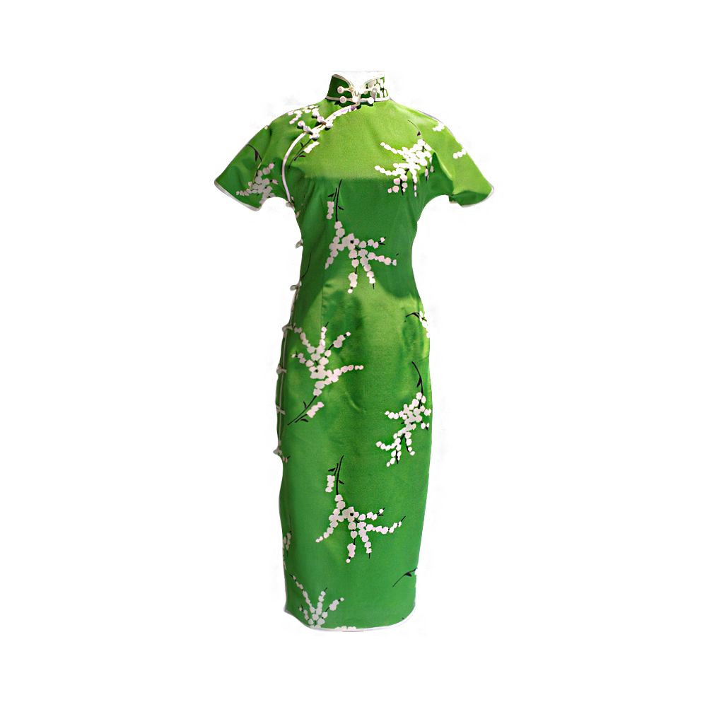 Wang Antian s original new all silk handmade ancient style large open collar elegant green white slimming cheongsam image 2