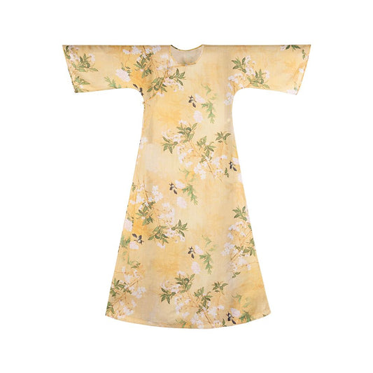 Asaya326 - Spring shirt dyeing One city style fluff Chinese Republican style daily lazy and loose collarless cheongsam skirt with large inverted sleeves original