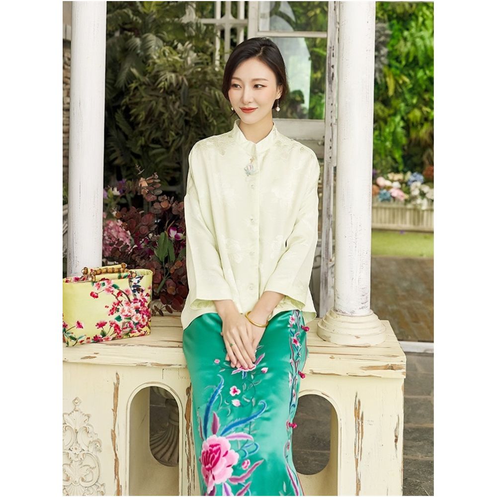 Shop treasure CPP955 fashionable Chinese silk flower Luo double breasted shower head jade button top spring and autumn jacket image 41
