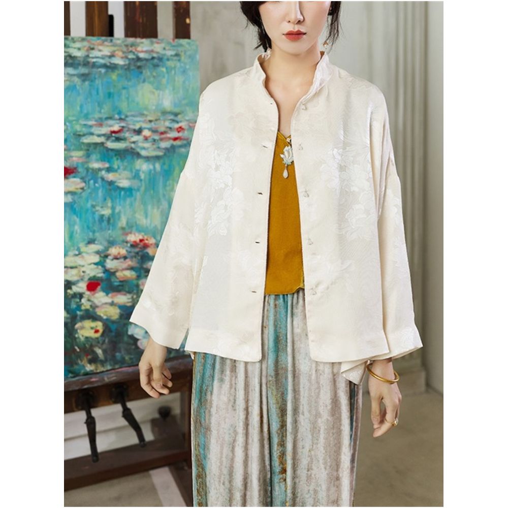 Shop treasure CPP955 fashionable Chinese silk flower Luo double breasted shower head jade button top spring and autumn jacket image 43