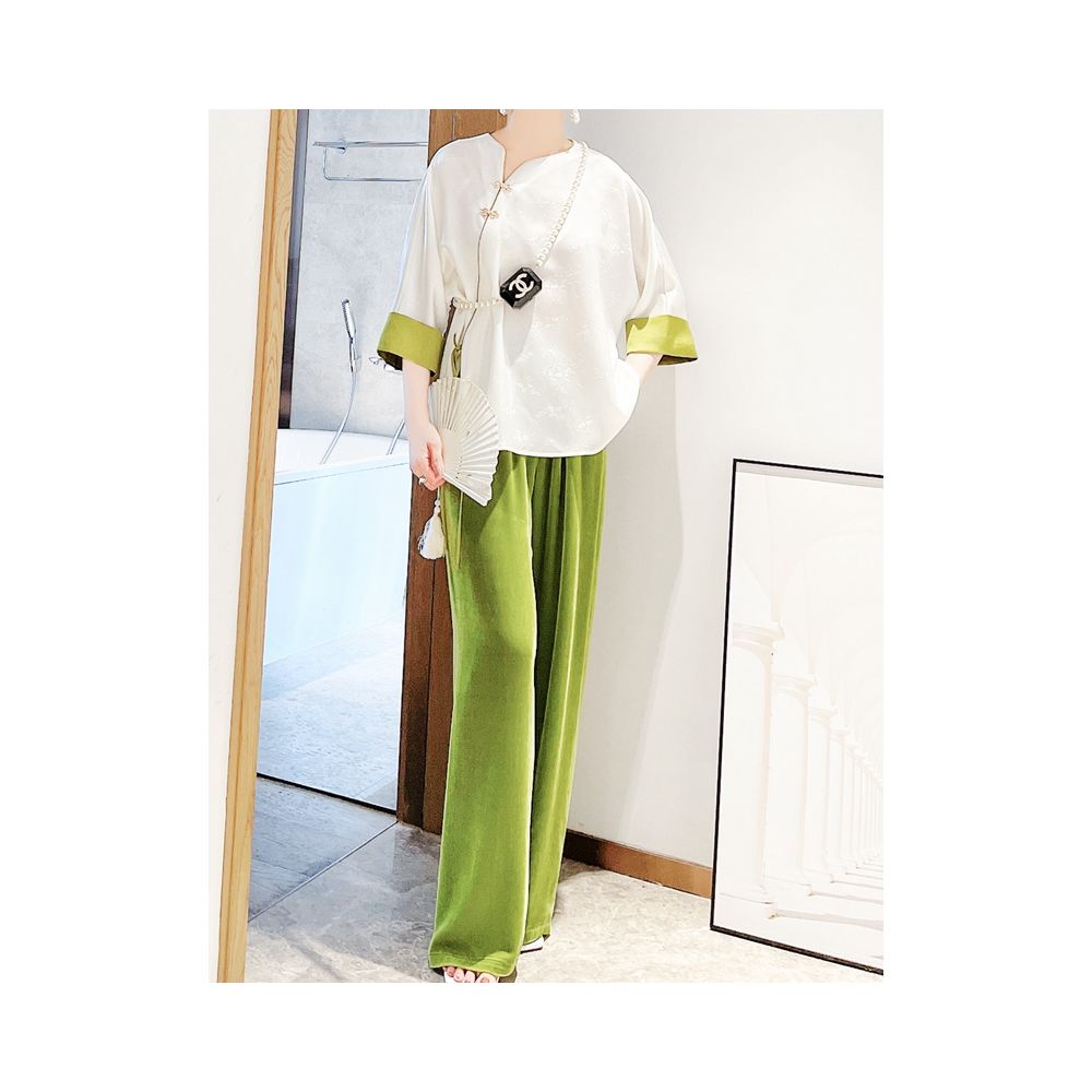 Classical charm and national style Heavy duty acetate satin plate buckle jacquard shirt for women s new Chinese style top white K2913 image 0