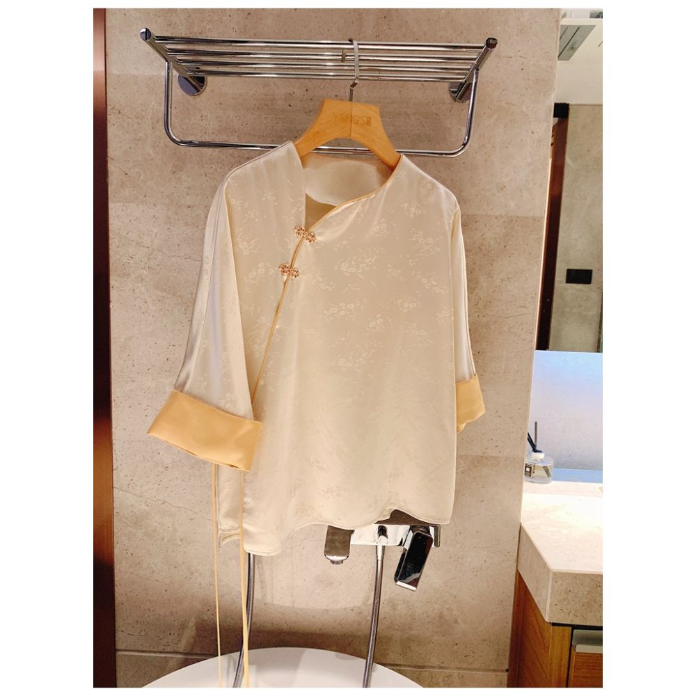 Classical charm and national style Heavy duty acetate satin plate buckle jacquard shirt for women s new Chinese style top white K2913 image 26