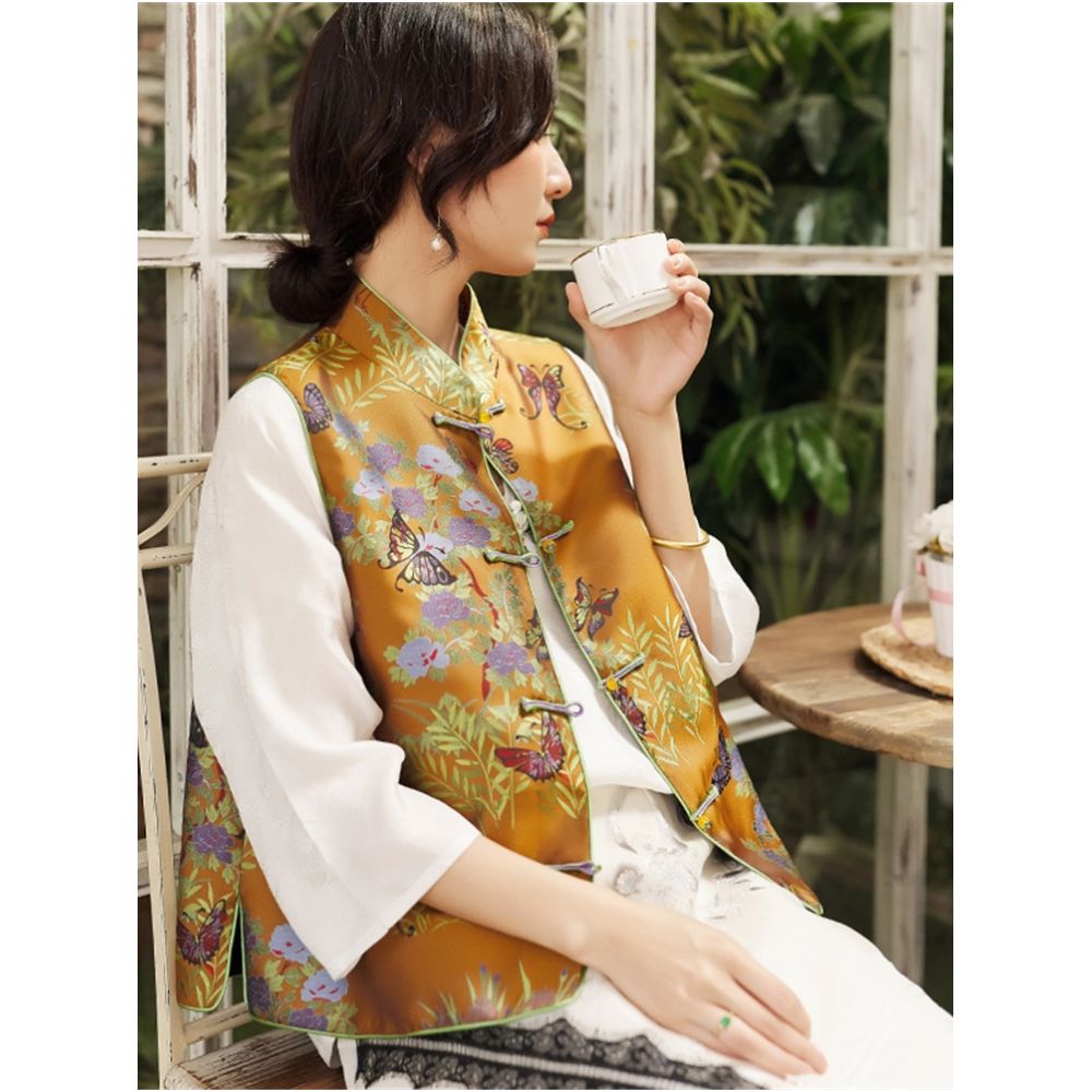 Town store baby JCL769 looks at butterfly entering orchid room stand up collar button sleeveless versatile vest top spring autumn winter image 181